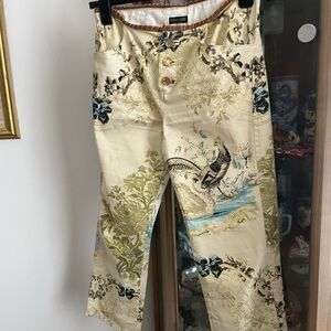 Roberto Cavalli S/S 2003 Chinoiserie Pheasant Floral Capri Pants